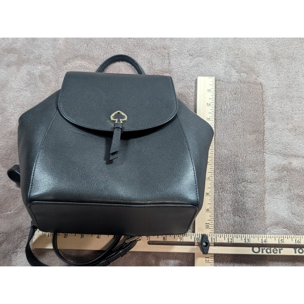 Kate Spade New York Black Pebbled Leather Small Backpack Purse Gold Spade Lock - Picture 3 of 4
